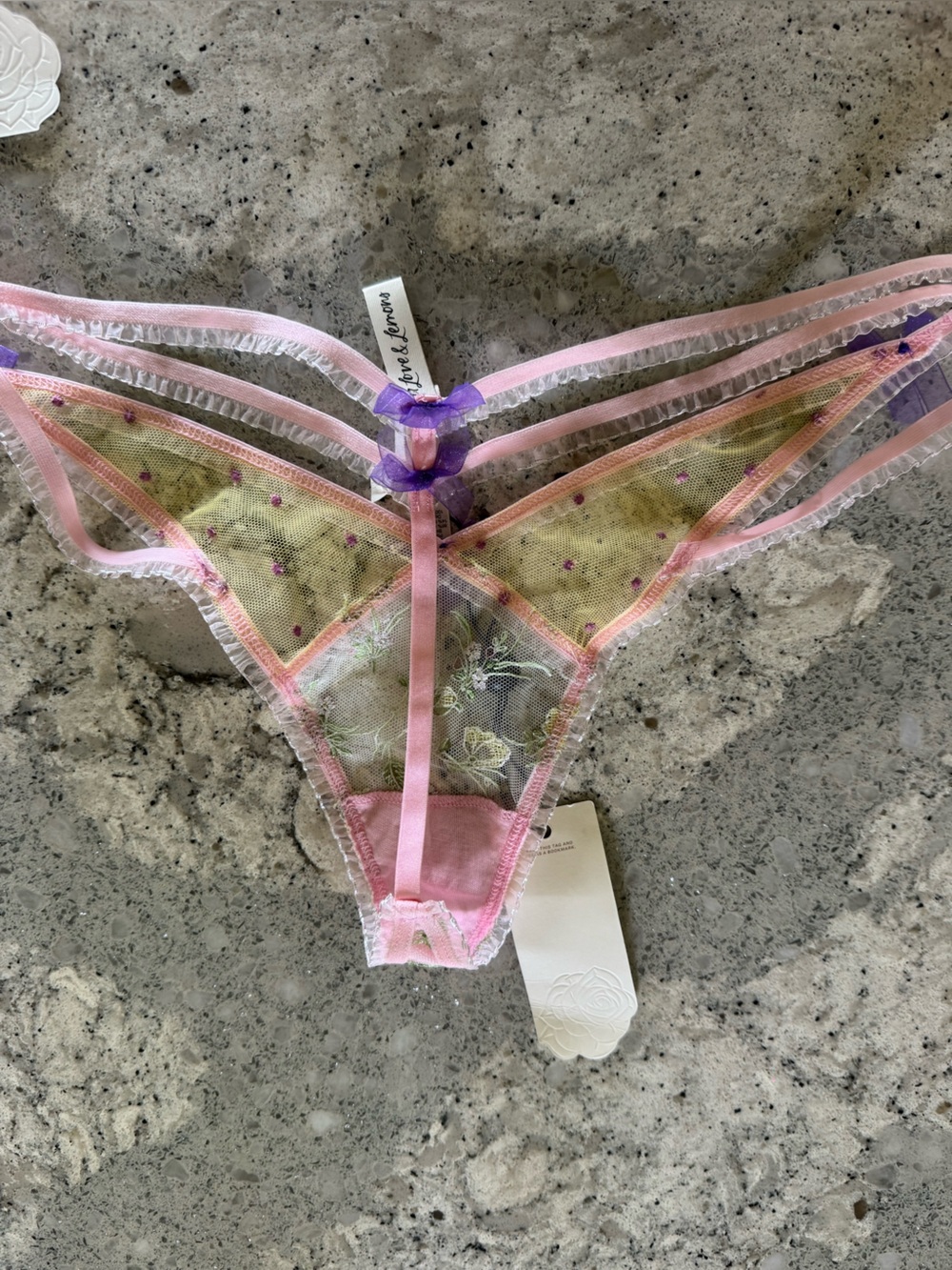 NWT For Love and Lemons Delicate Pink & Yellow Thong in medium